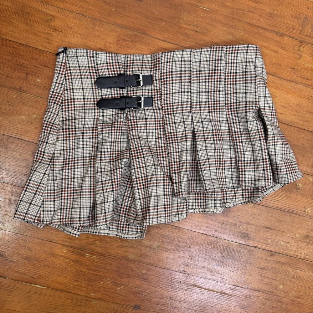 Vintage Y2K Plaid Micro Mini Skirt Asymmetric Buckle Preppy School Grunge S M